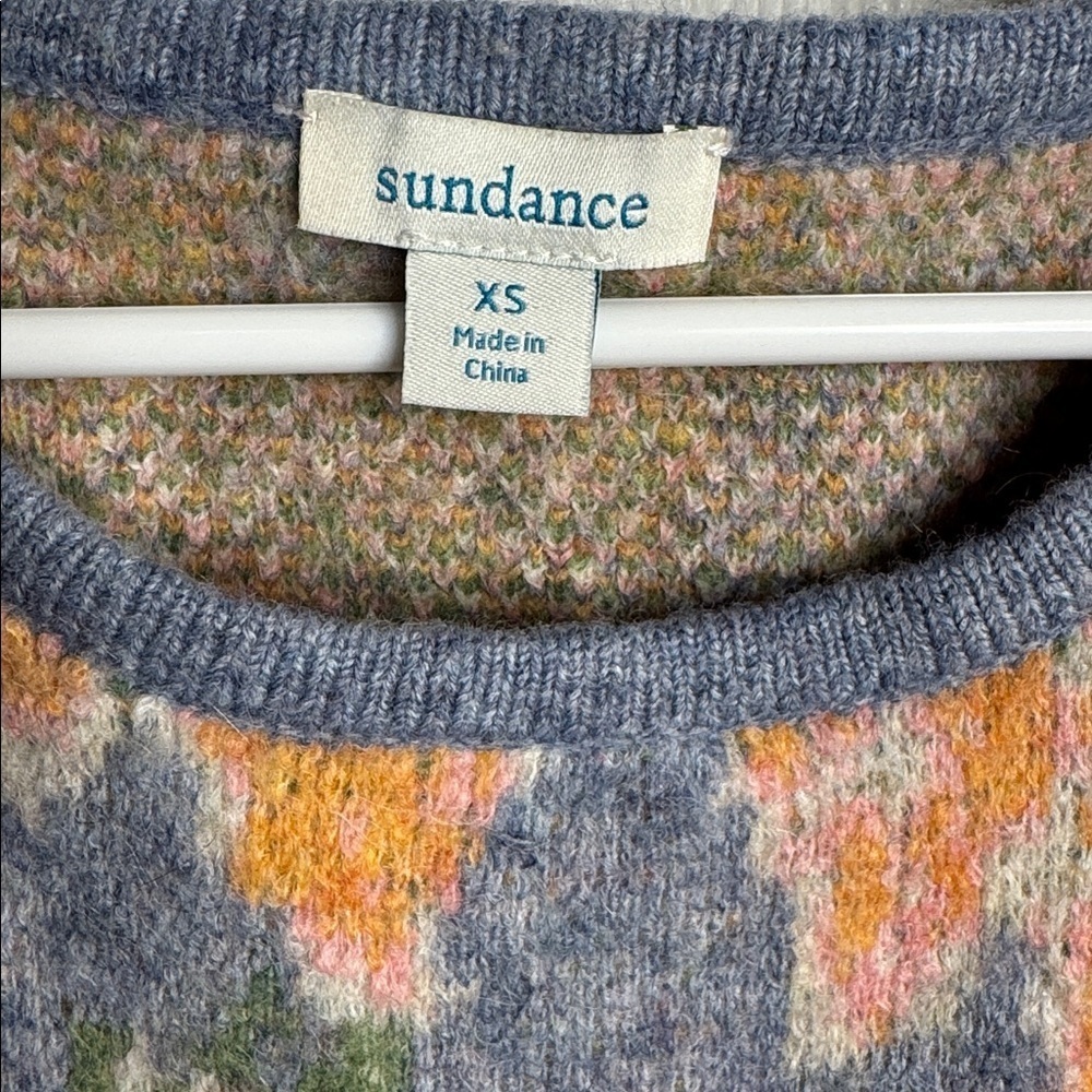 Sundance Kristan Floral Sweater Balloon Sleeves Oversized size XS Blue & Peach - Picture 3 of 6